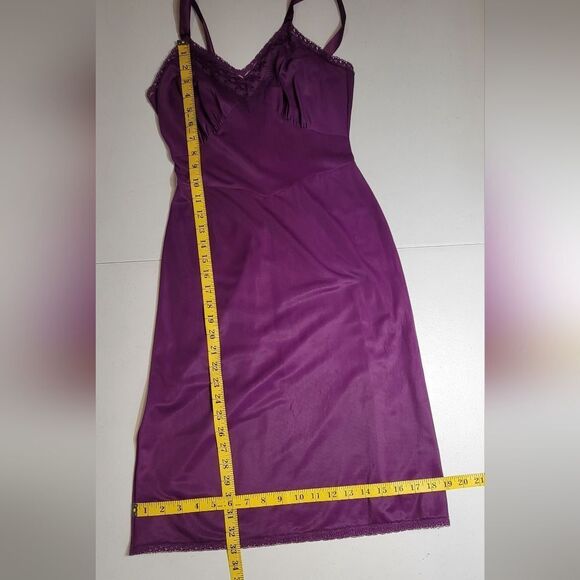 Vintage Slip Dress Upcycled Dyed Eggplant Purple with Lace and Embroidery Detail - Picture 11 of 11